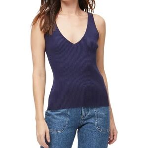 NEW Michael Stars Paige V Neck Ribbed Tank Top Admiral Blue Womens Size Small S